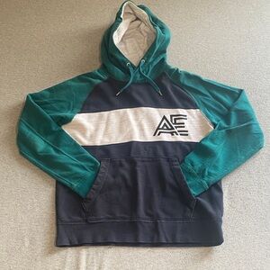 American Eagle Outfitters Men's Teal and Navy Hoodie